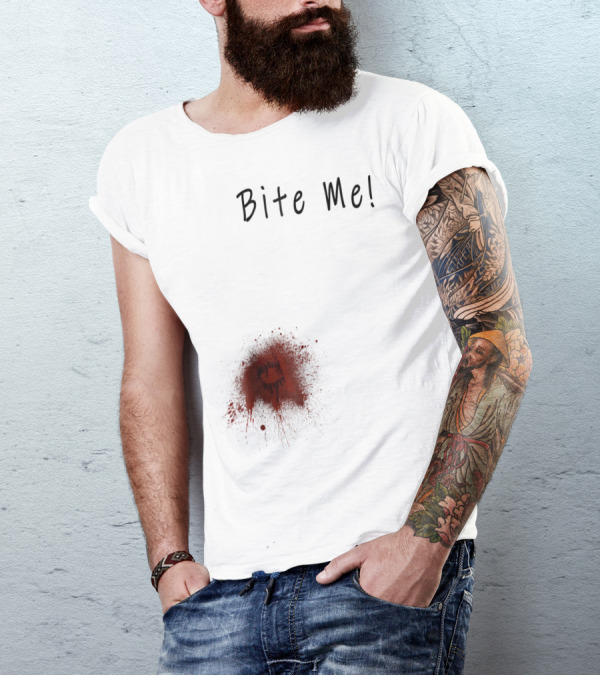 Bite Me Funny Zombie Halloween Bitten Injury Bite Mark T-Shirt