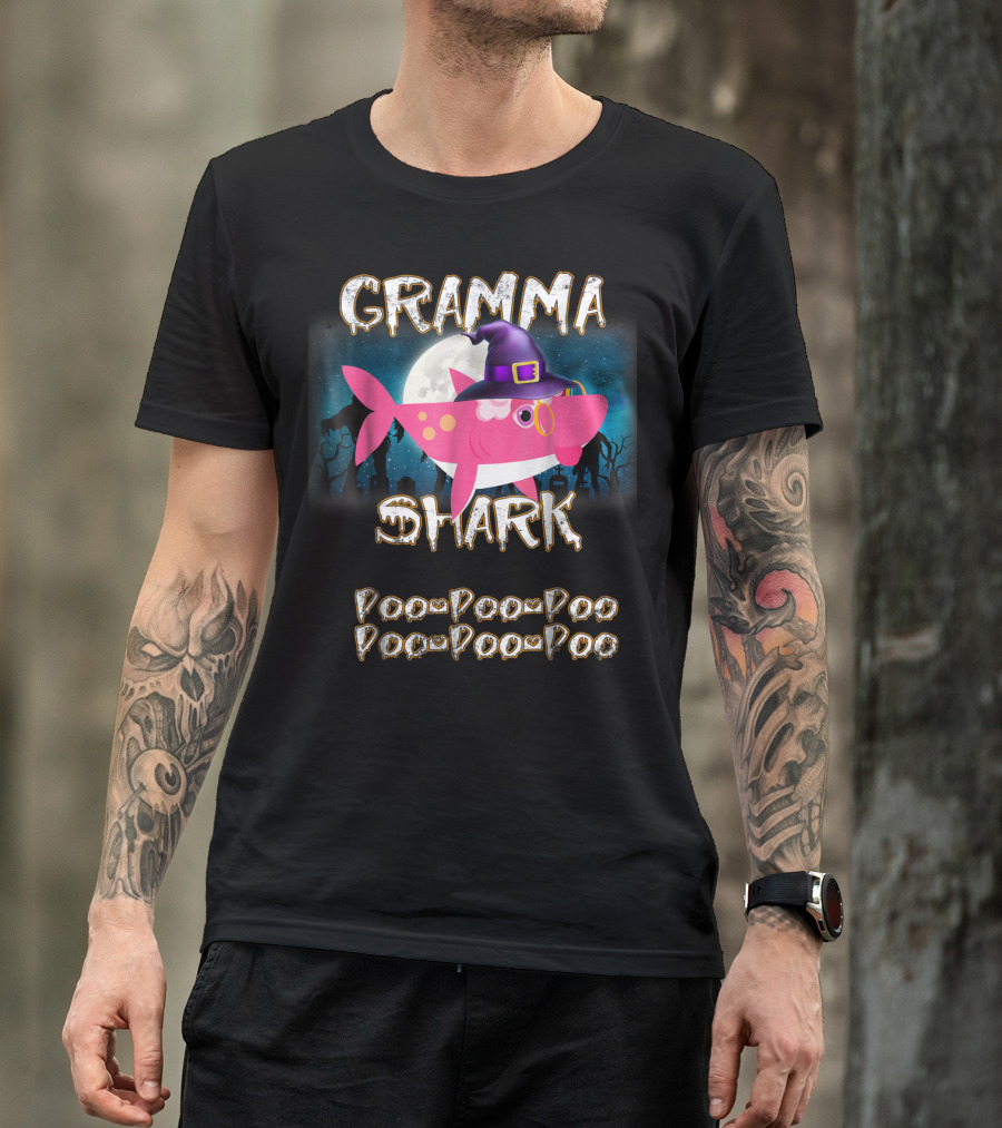 Gramma Shark Witch Hat Moonlit Night Doo Doo Doo T-Shirt