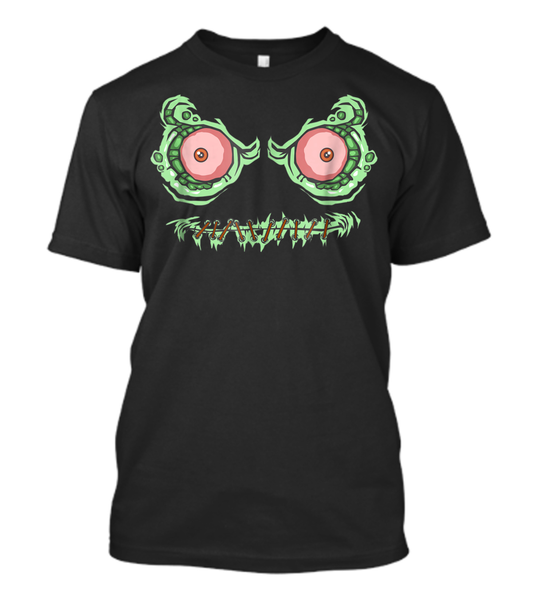 Halloween Googly Eye Green Monster Face With Stitched Mouth T-Shirt