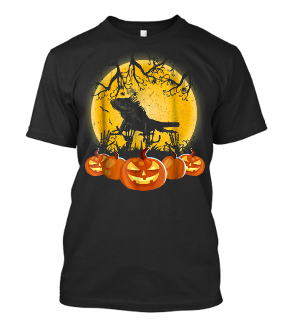 Green Iguana Silhouette Full Moon Jack-O'-Lanterns T-Shirt