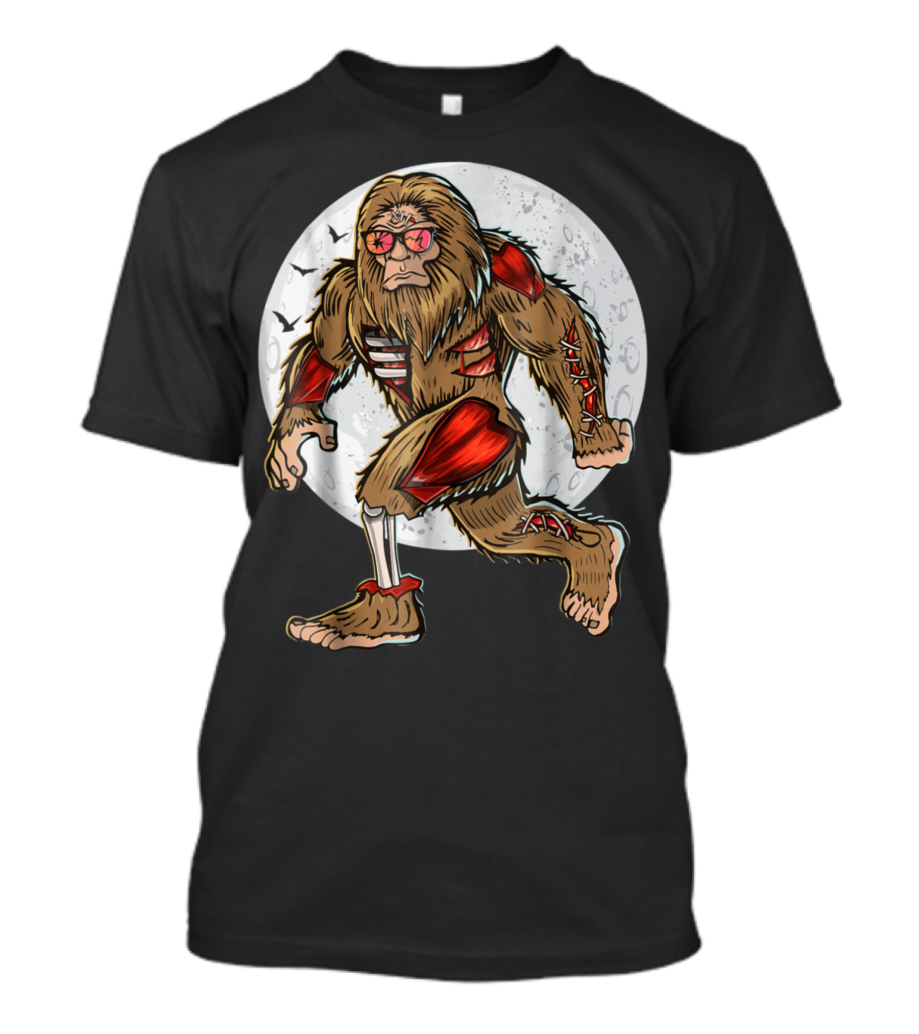 Bigfoot Sasquatch Zombie Halloween Moon Background T-Shirt