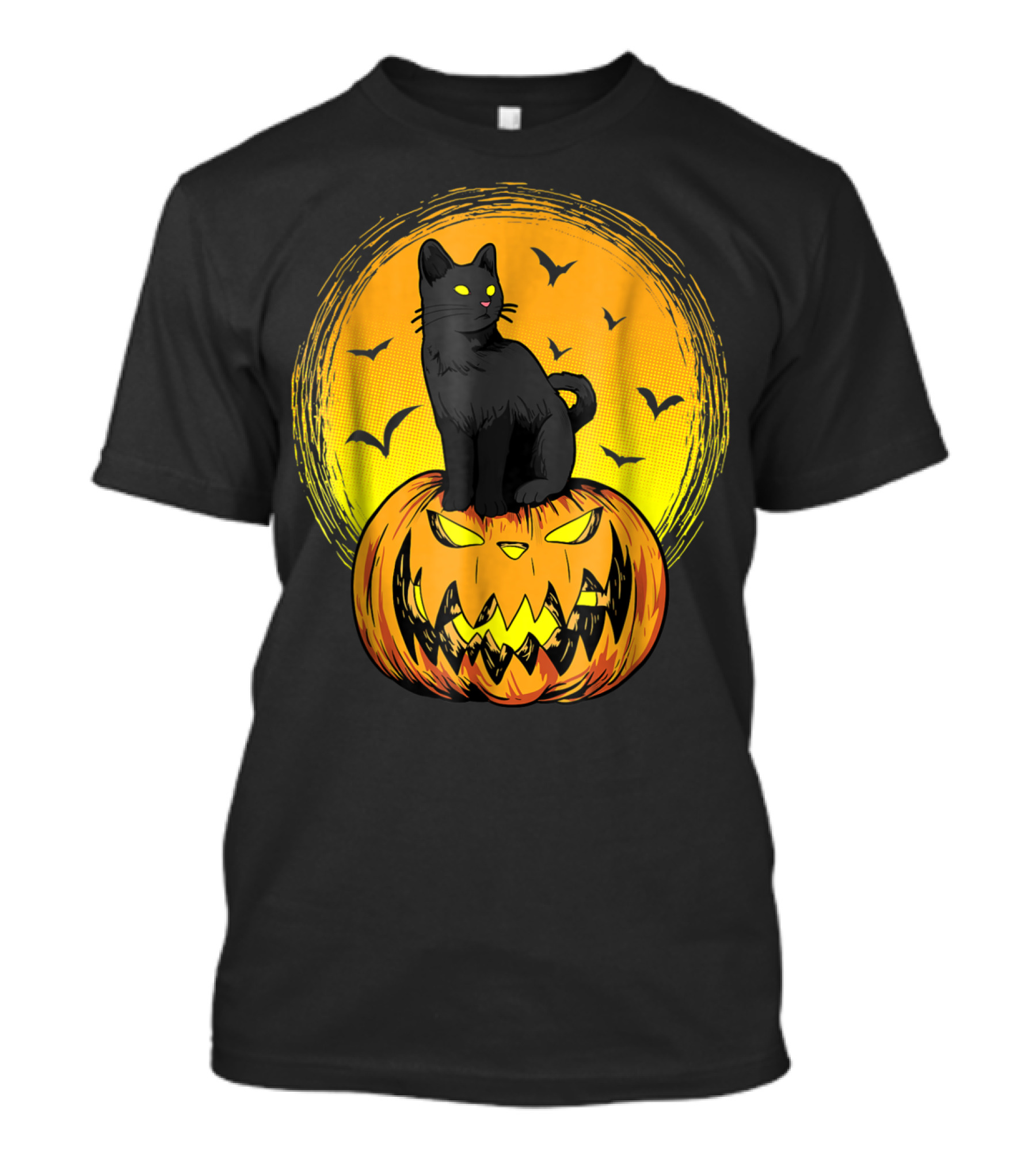 Halloween Black Cat Pumpkin Face Cool Gothic Bats Moon T-Shirt