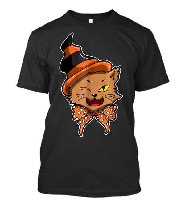 Halloween Cat Witch Hat Bowtie T-Shirt