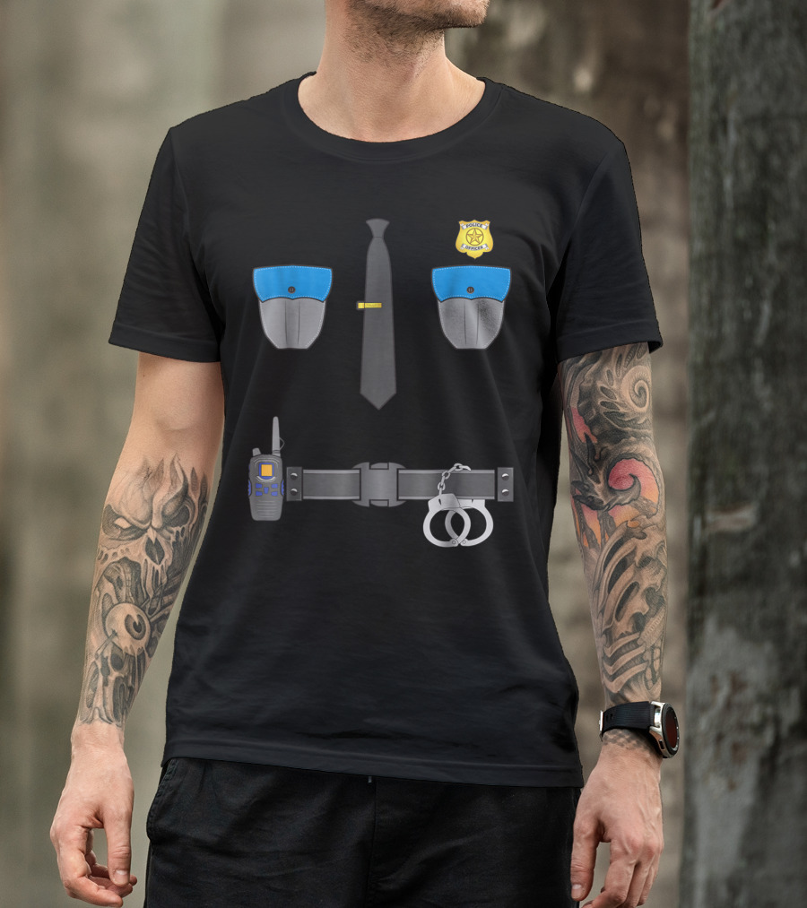 Halloween Costume Police Officer Cop Security Badge Handcuffs Belt Radio T-Shirt