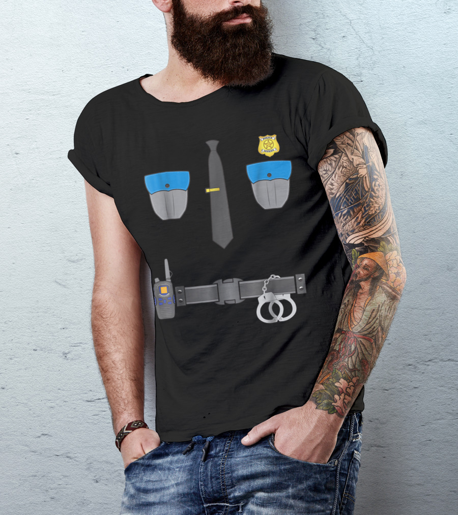Halloween Costume Police Officer Cop Security Badge Handcuffs Belt Radio T-Shirt