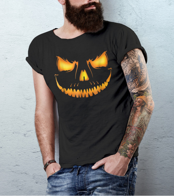 Halloween Scary Fire Pumpkin Jack O'Lantern Face T-Shirt