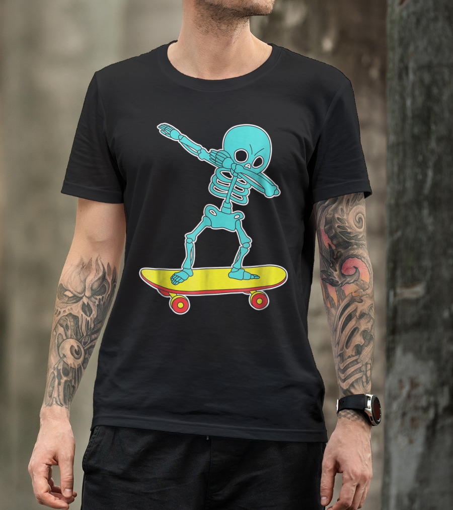 Halloween Skeleton Dabbing On Skateboard T-Shirt