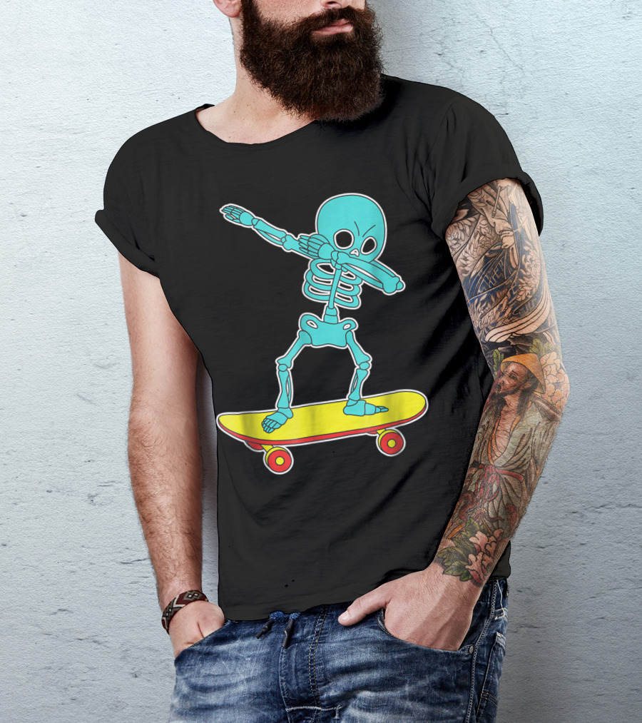 Halloween Skeleton Dabbing On Skateboard T-Shirt