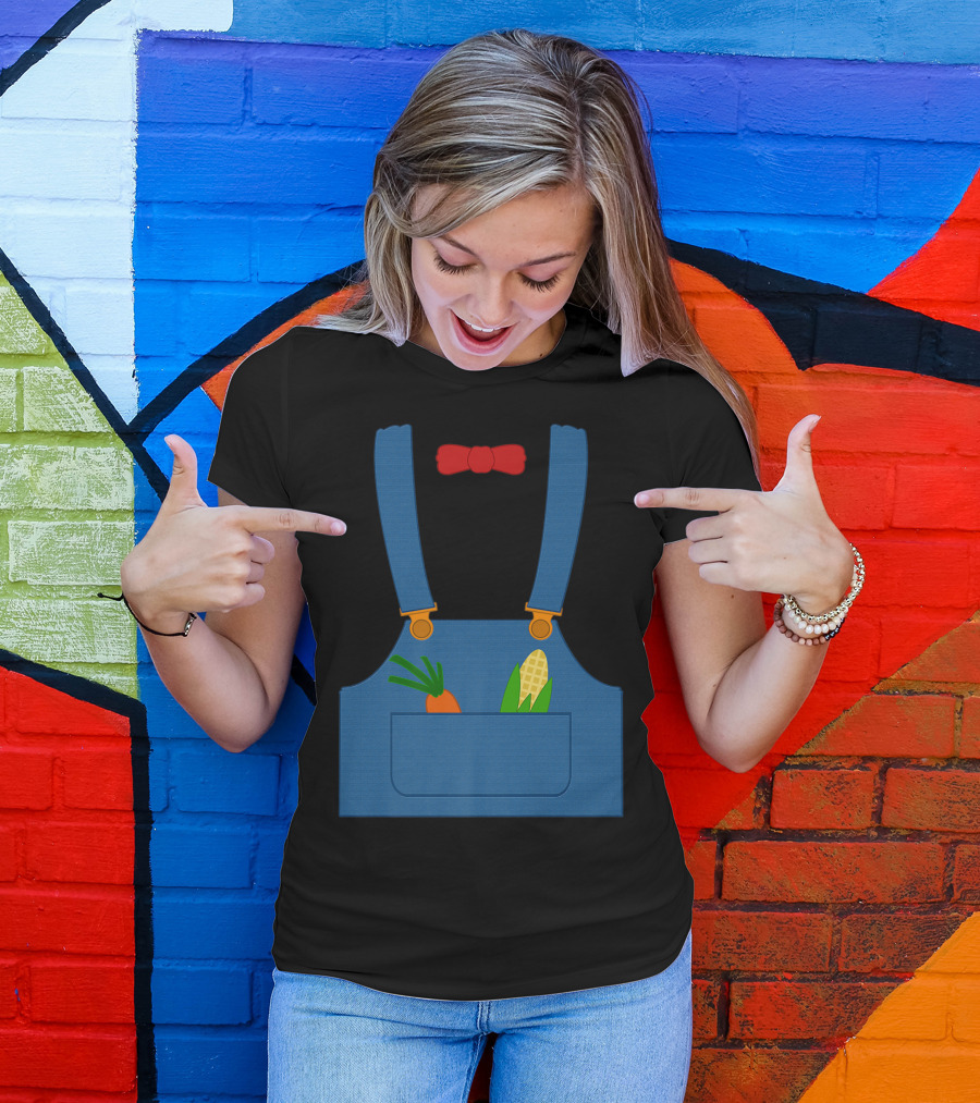 Carrot Corn Farmer Halloween Overall With Red Bow Tie T-Shirt