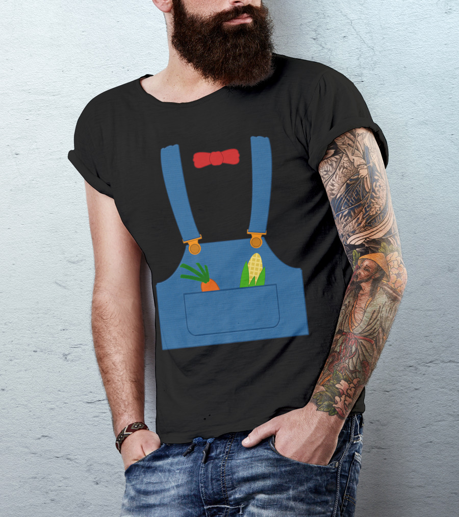 Carrot Corn Farmer Halloween Overall With Red Bow Tie T-Shirt