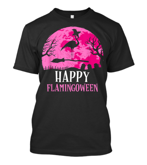 Halloween Flamingo Witch Happy Flamingoween Spooky Pink Moon T-Shirt