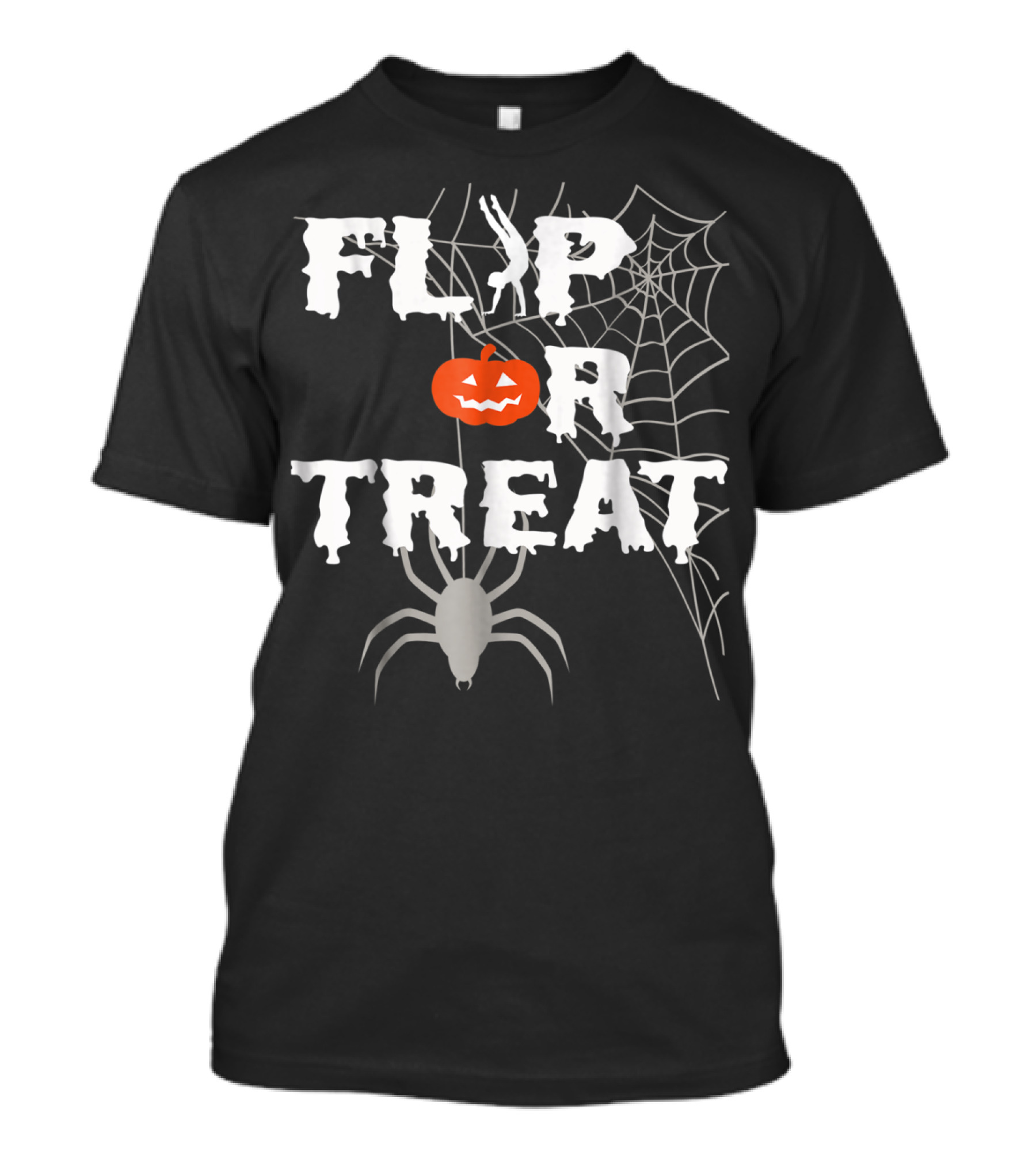 Flip Or Treat Halloween Gymnastics With Pumpkin And Spider Web T-Shirt