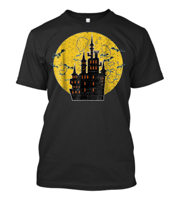 Halloween Haunted Castle With Bats And Full Moon T-Shirt