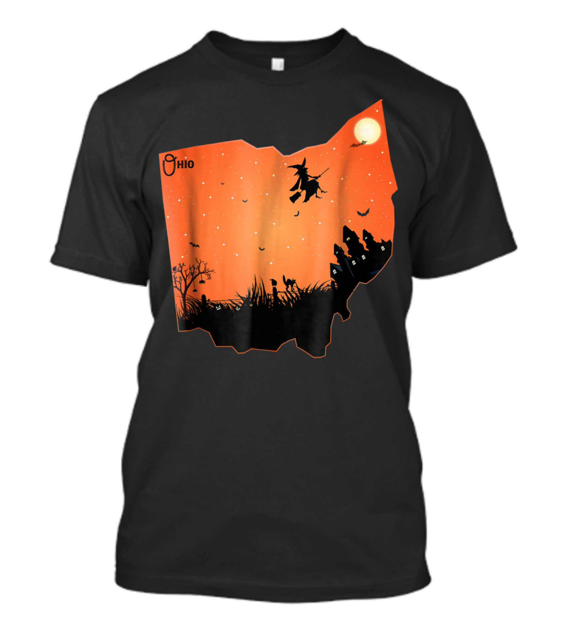 Halloween Witch Silhouette Over Ohio State Map T-Shirt