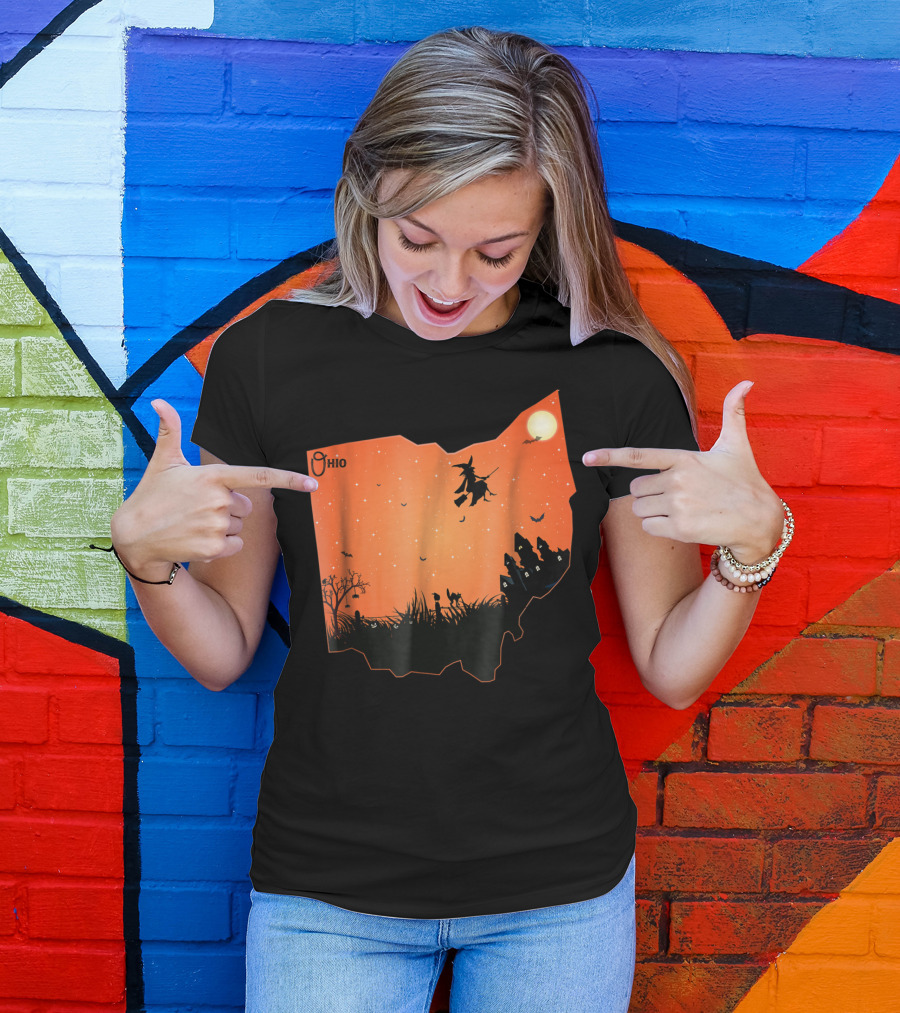 Halloween Witch Silhouette Over Ohio State Map T-Shirt