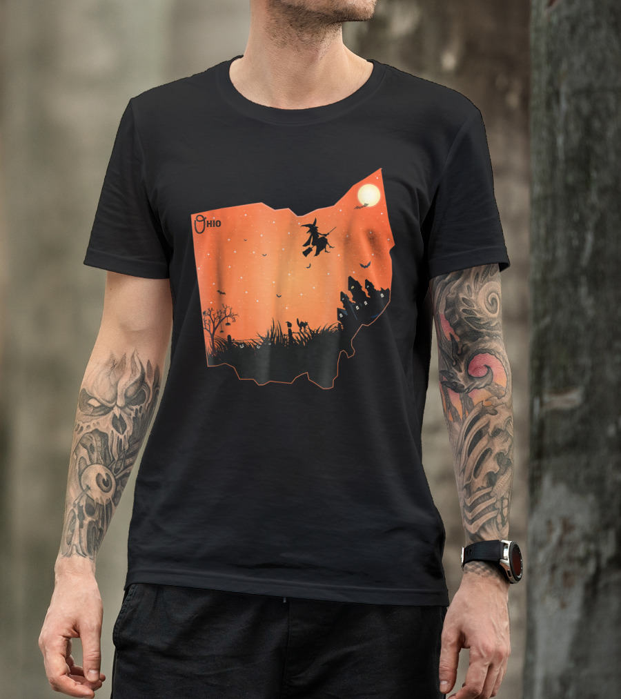 Halloween Witch Silhouette Over Ohio State Map T-Shirt