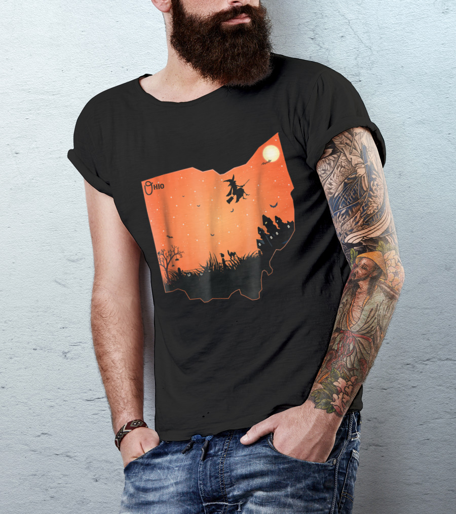 Halloween Witch Silhouette Over Ohio State Map T-Shirt