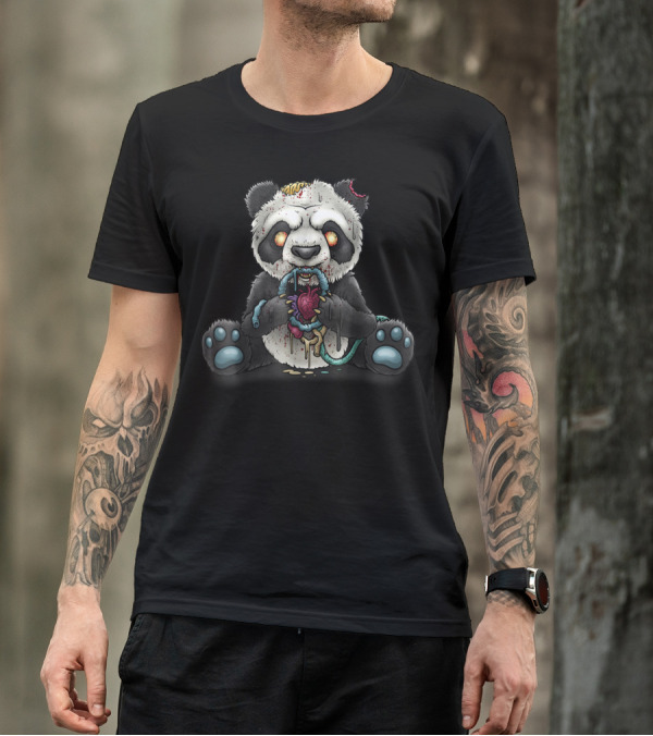 Halloween Zombie Panda Eating Heart T-Shirt