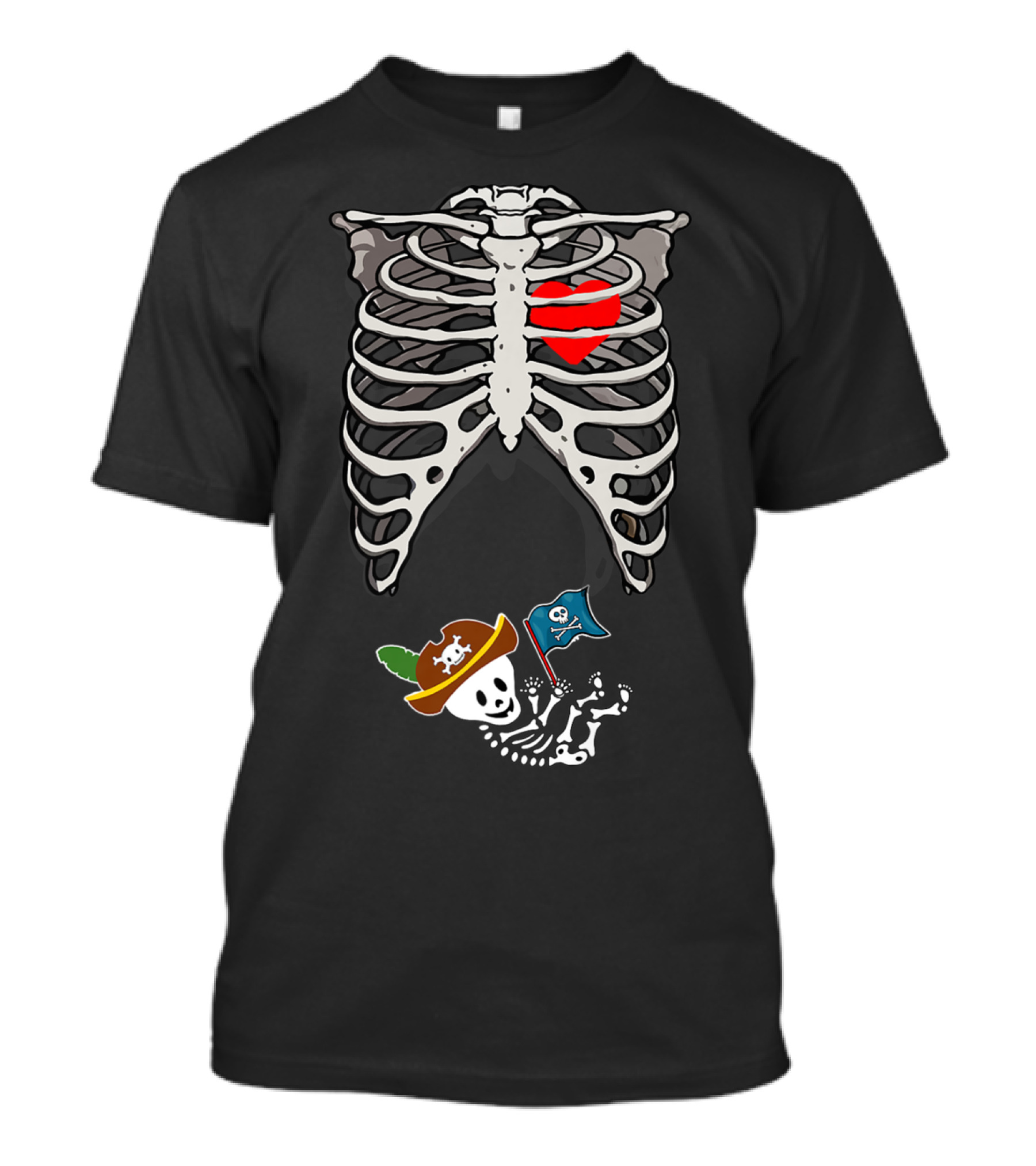 Halloween Pirate Skeleton Ribcage Heart Pregnancy T-Shirt
