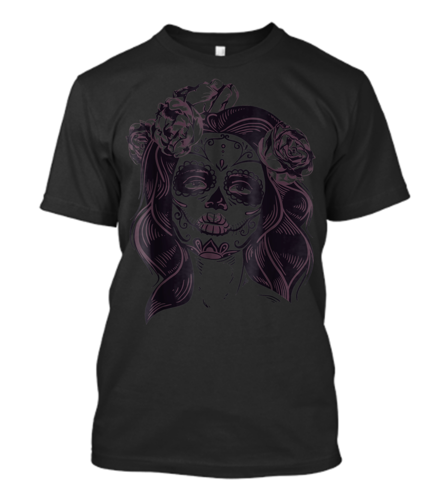 Halloween Santa Muerte Lady Maria Skull Face Floral T-Shirt