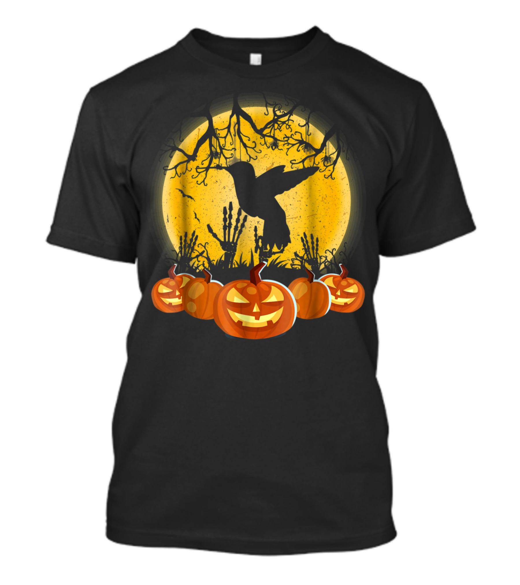 Halloween Hummingbird With Jack-O'-Lanterns And Spooky Skeleton Hands T-Shirt