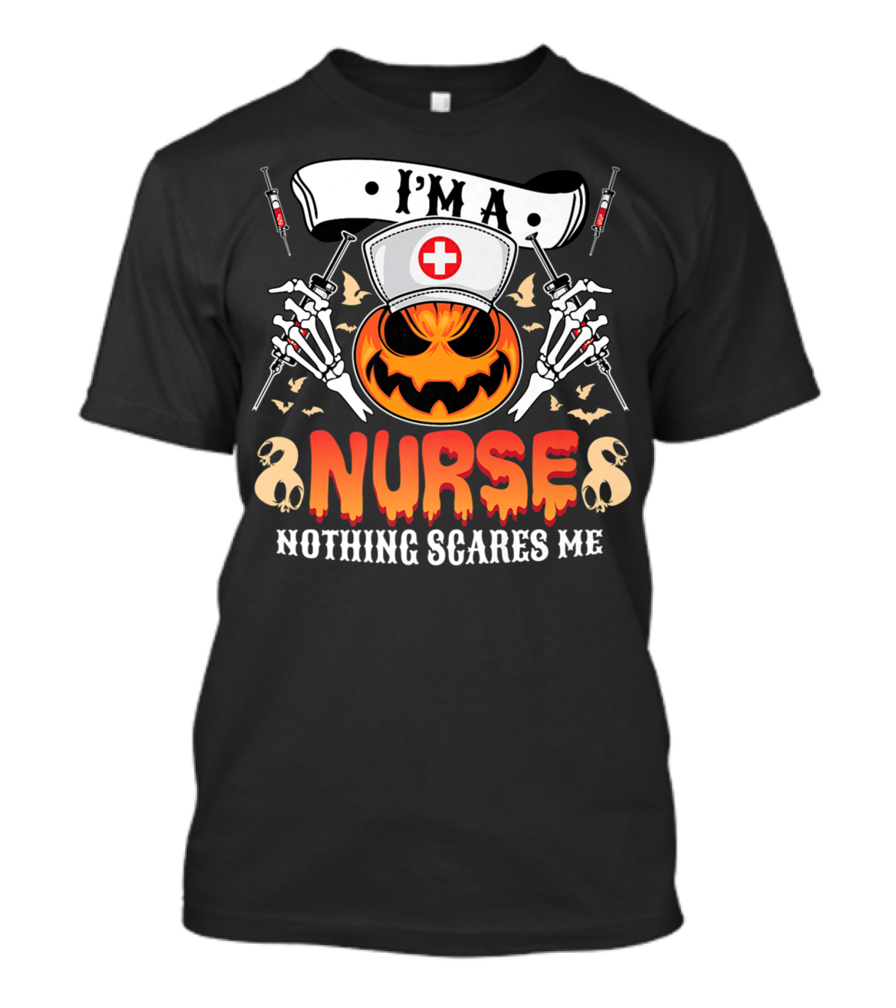 I'M A NURSE NOTHING SCARES ME Halloween Pumpkin Skeletons T-Shirt