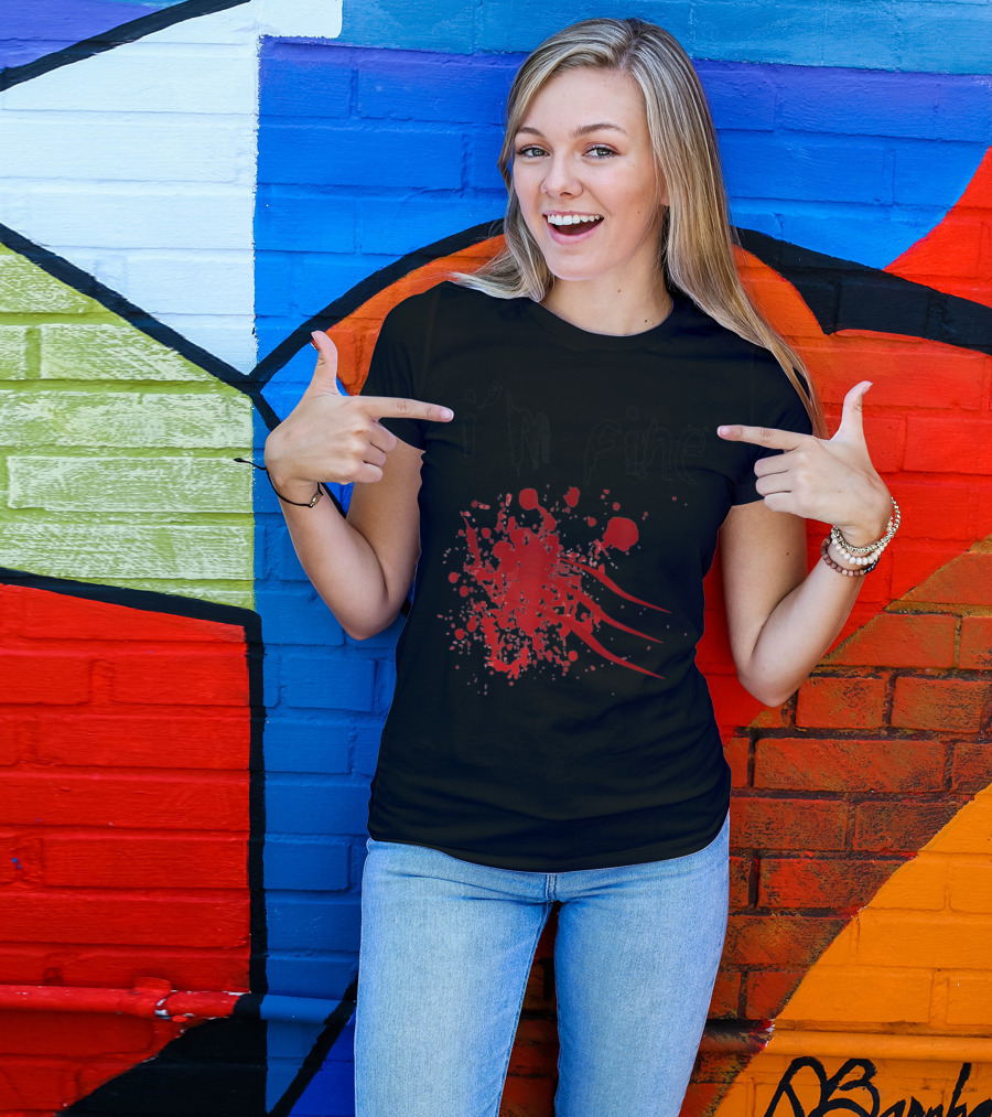 I'm Fine Zombie Attack Survivor Red Splatter Text T-Shirt
