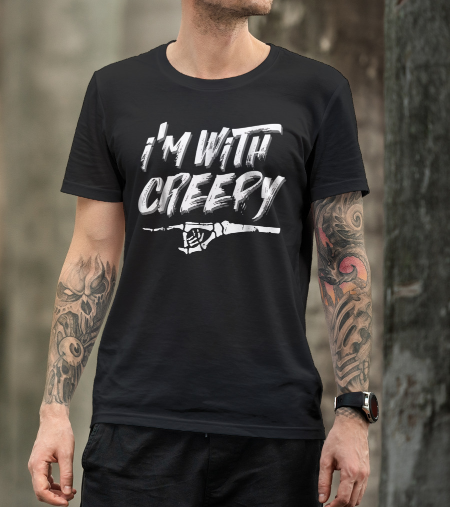 I'm With Creepy Skeleton Couples Halloween Costume His T-Shirt