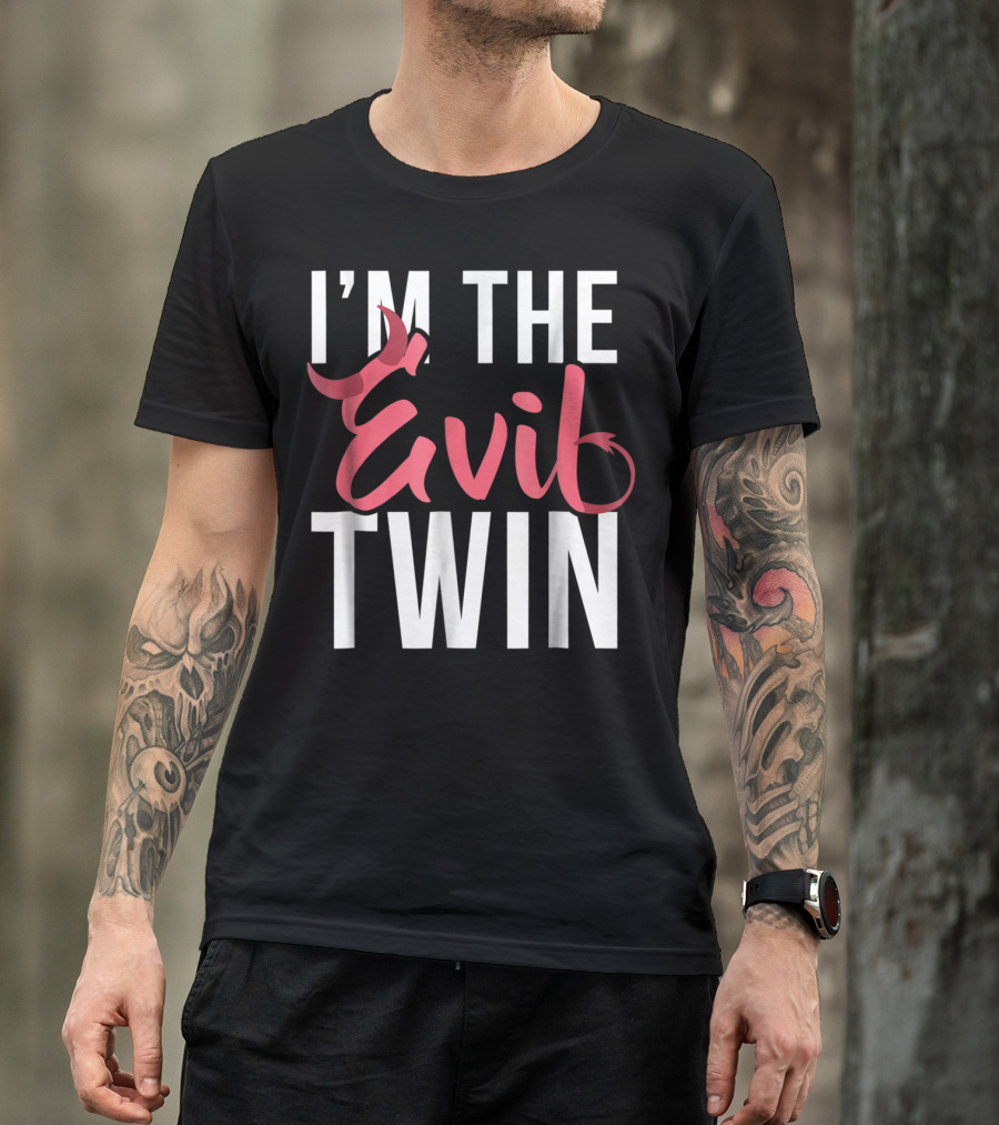 I'm The Evil Twin Funny Halloween Horror Devil Tail Coils T-Shirt