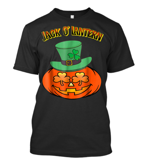 Irish Jack O' Lantern Shamrock Hat Pumpkin With Shamrock Eyes T-Shirt