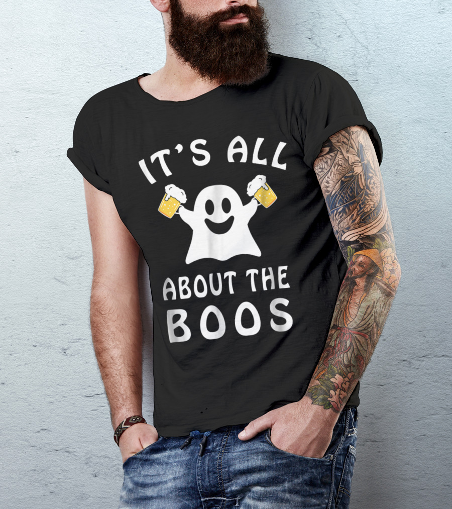IT'S ALL ABOUT THE BOOS Ghost Holding Beer Mugs T-Shirt