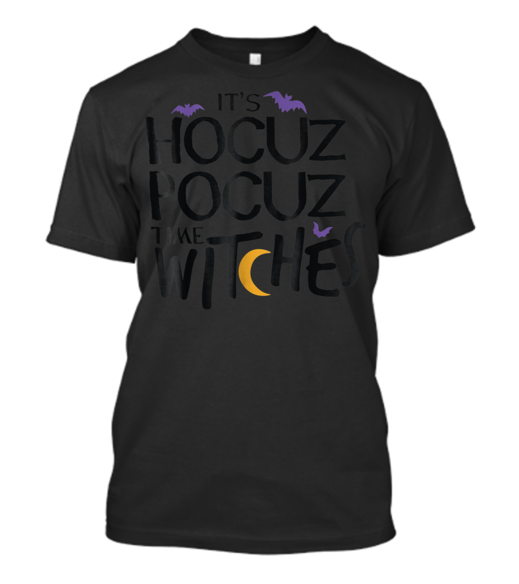 It's Hocus Pocus Time Witches Purple Bats Yellow Crescent Moon T-Shirt