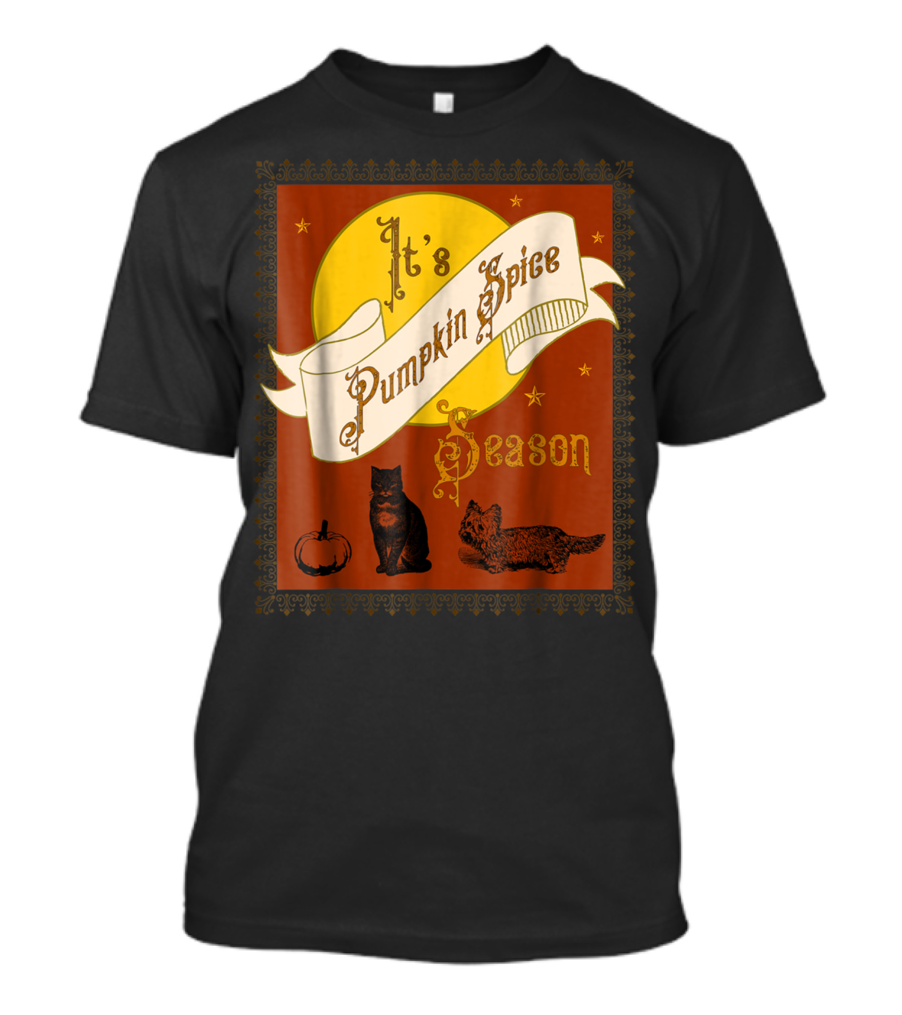 It's Pumpkin Spice Season Fall Moon Cats Stars Pumpkin T-Shirt