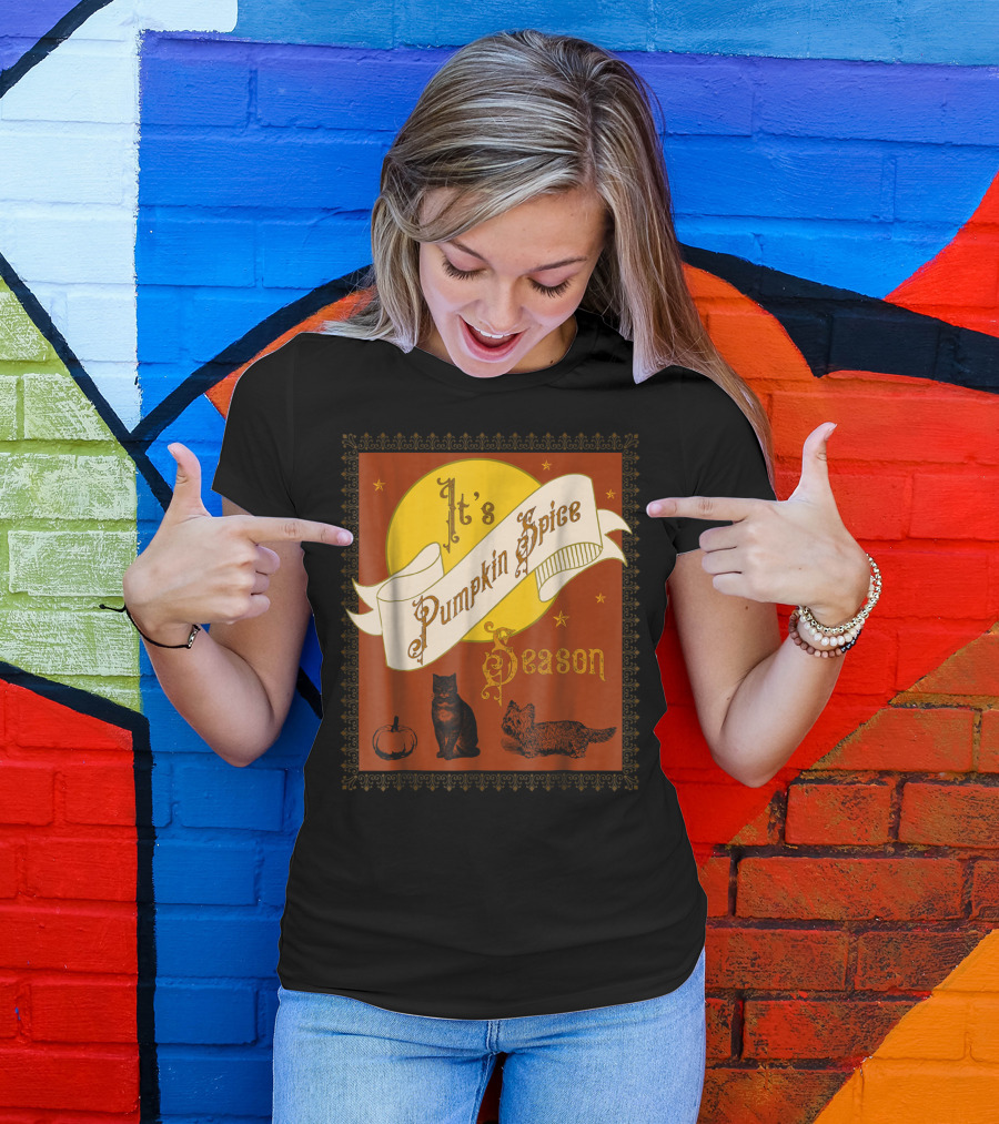 It's Pumpkin Spice Season Fall Moon Cats Stars Pumpkin T-Shirt