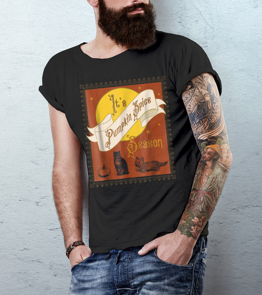 It's Pumpkin Spice Season Fall Moon Cats Stars Pumpkin T-Shirt