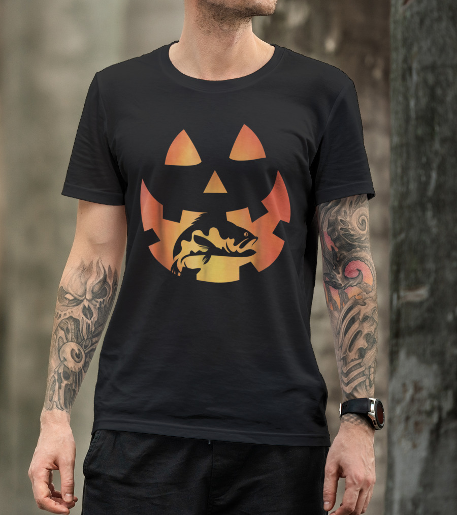 Jack O Lantern Pumpkin Bass Fish Halloween Fun T-Shirt