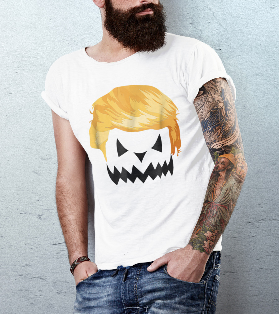 Jackolantern Costume Scary Halloween Trumpkin Hair Face T-Shirt