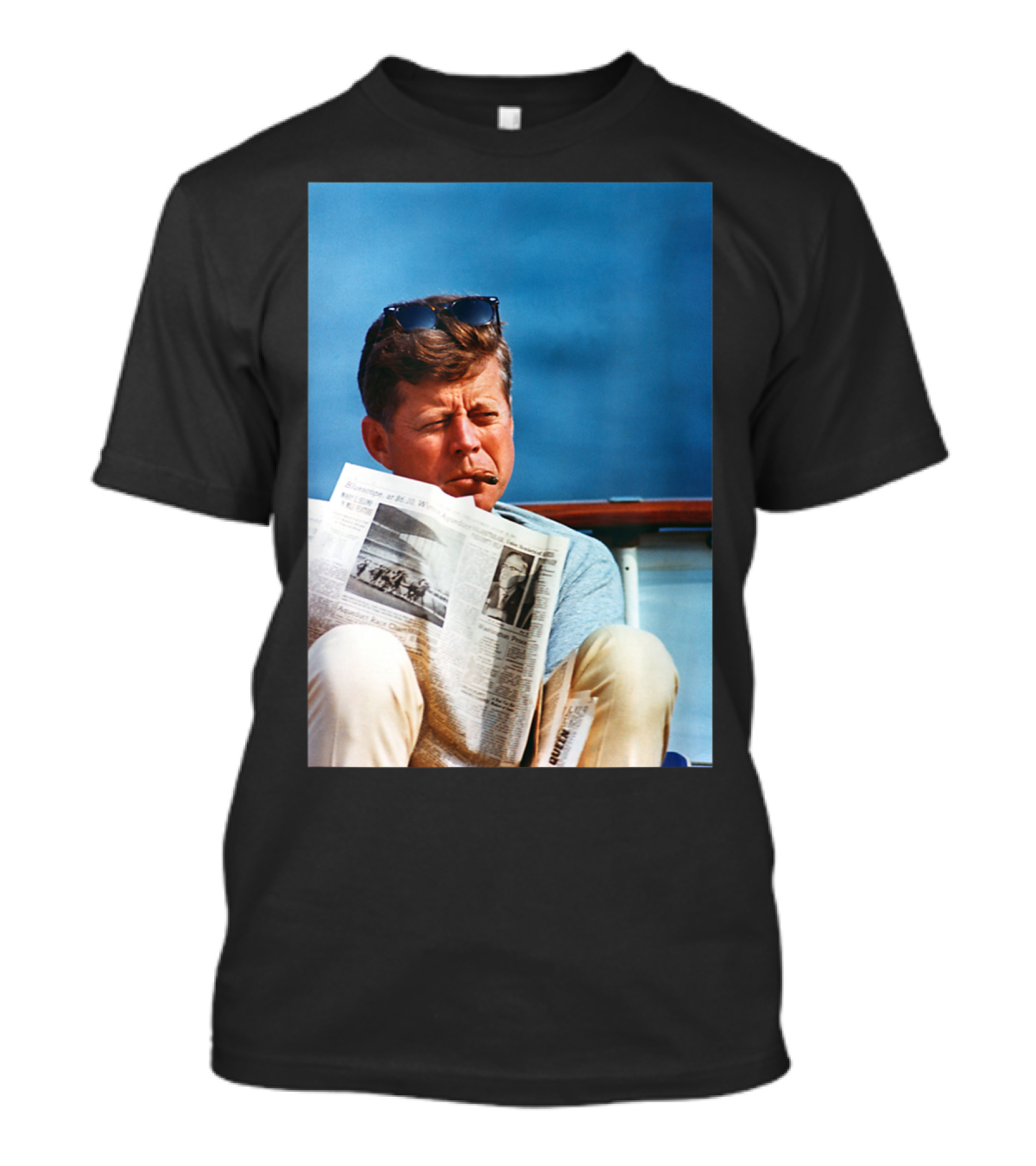 Jfk Halloween Christmas Funny Cool Holidays President Reading Newspaper Sunglasses T-Shirt