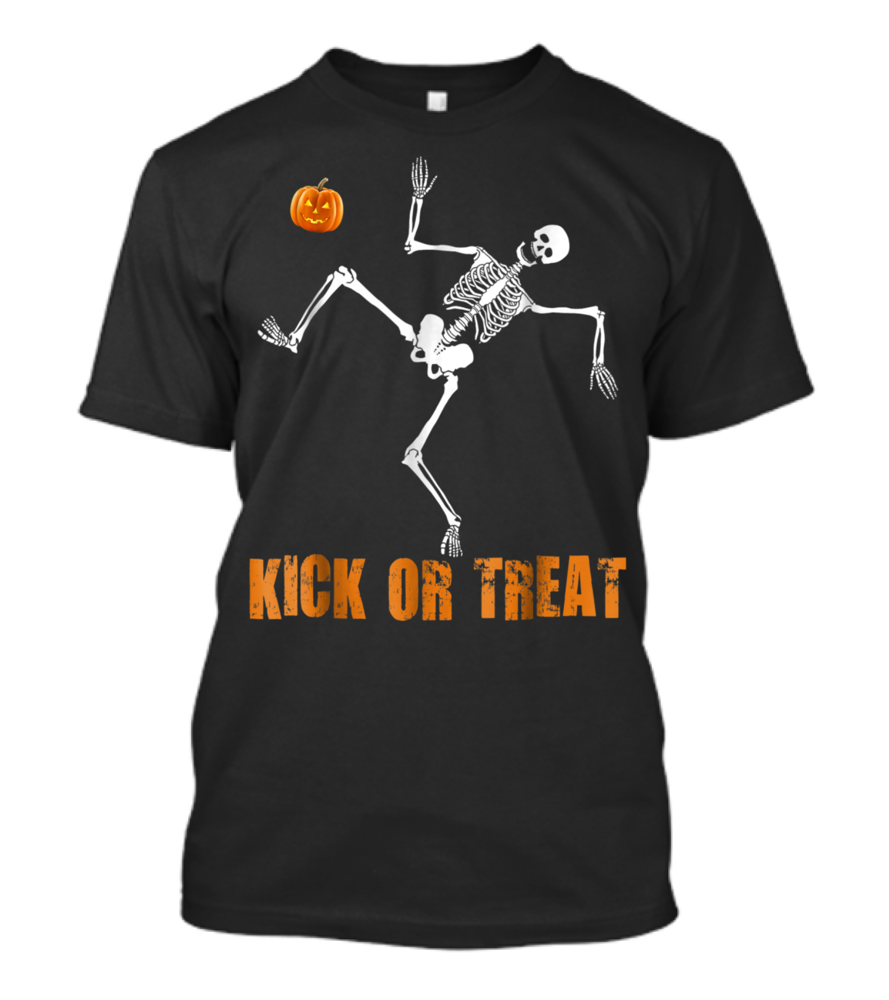 Kick Or Treat Skeleton Soccer Halloween Pumpkin T-Shirt