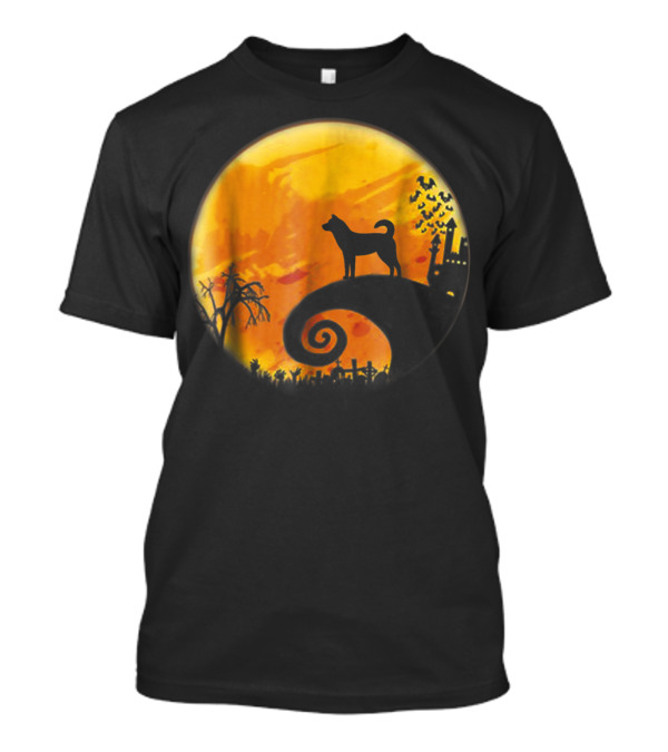 Korean Jindo Dog Halloween Spiral Hill Silhouette Moon Scene T-Shirt