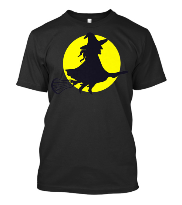 Lacrosse Witch Silhouette Flying Broomstick Full Moon T-Shirt