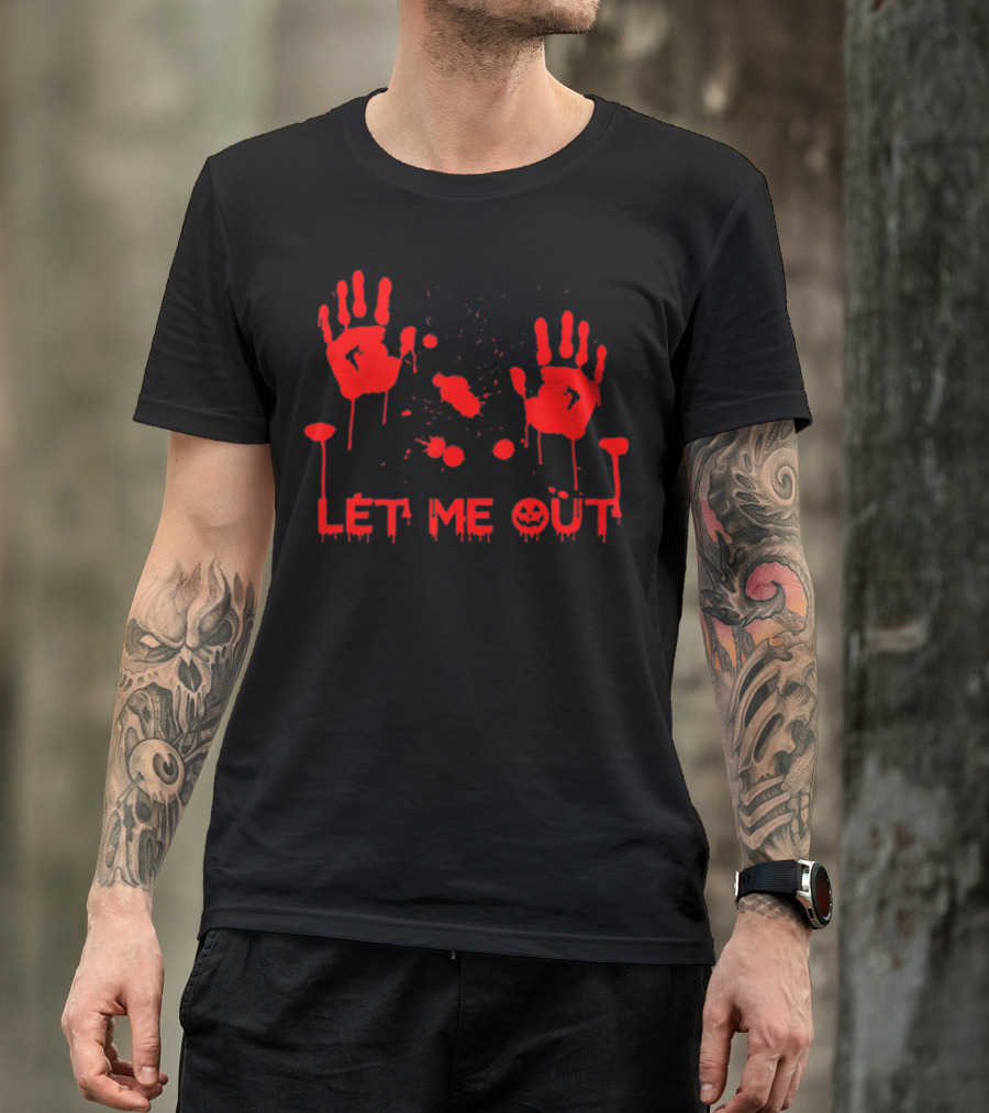 Let Me Out Red Handprints Funny Pregnant Halloween T-Shirt