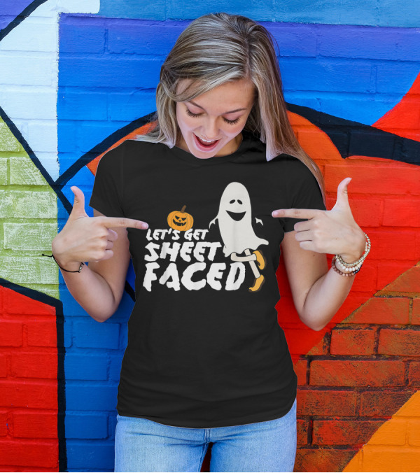 Let's Get Sheet Faced Funny Halloween Ghost Pumpkin T-Shirt