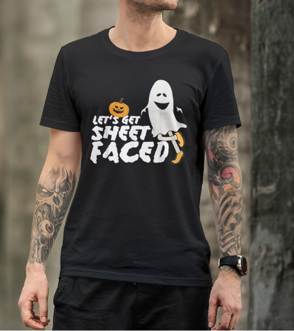 Let's Get Sheet Faced Funny Halloween Ghost Pumpkin T-Shirt