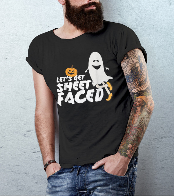 Let's Get Sheet Faced Funny Halloween Ghost Pumpkin T-Shirt