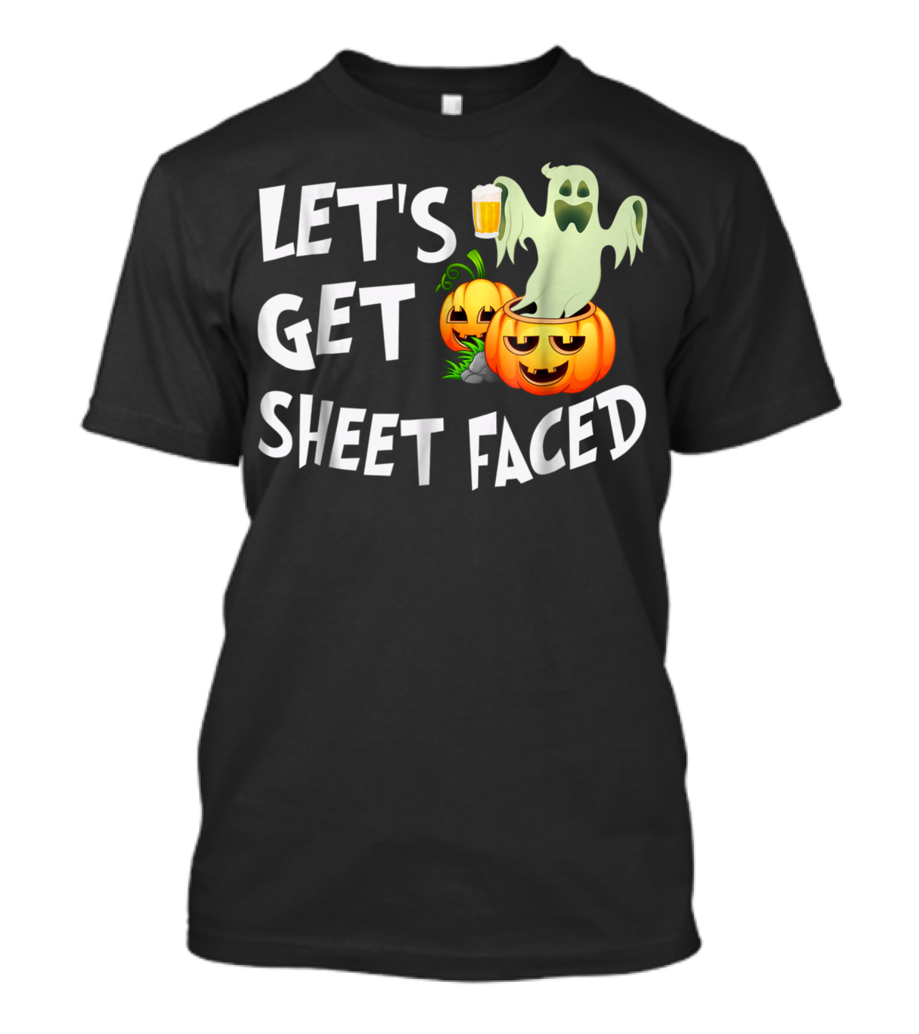 Let's Get Sheet Faced Ghost Drinking Beer Jack O'Lanterns Halloween T-Shirt