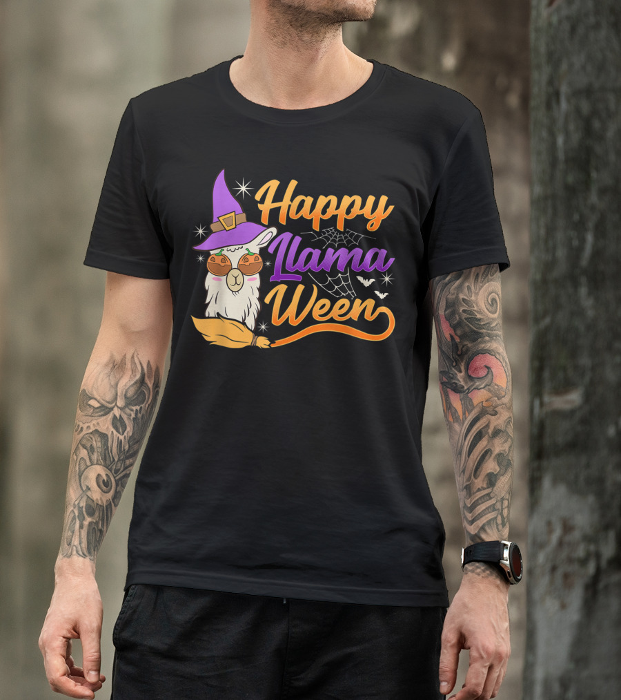 Happy Llama Ween Alpaca Witch Halloween T-Shirt