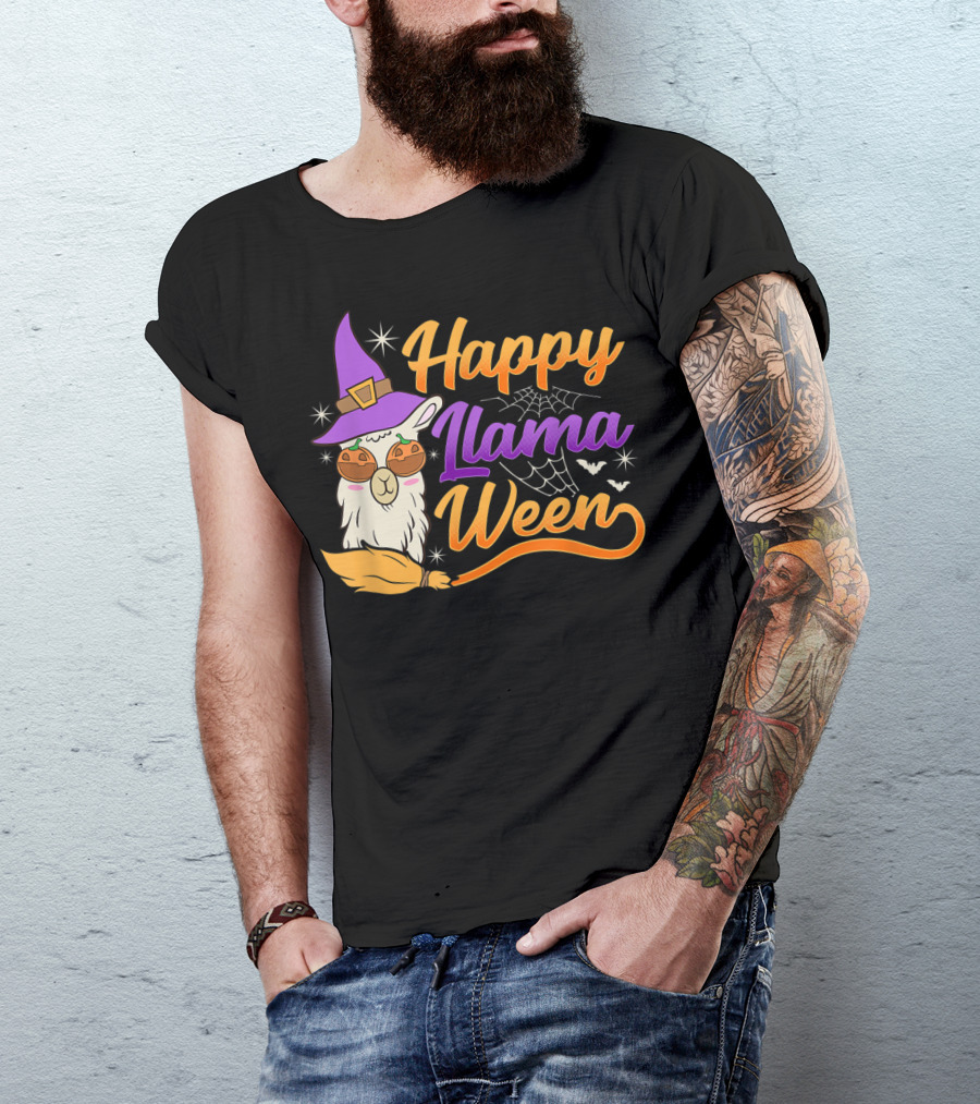 Happy Llama Ween Alpaca Witch Halloween T-Shirt