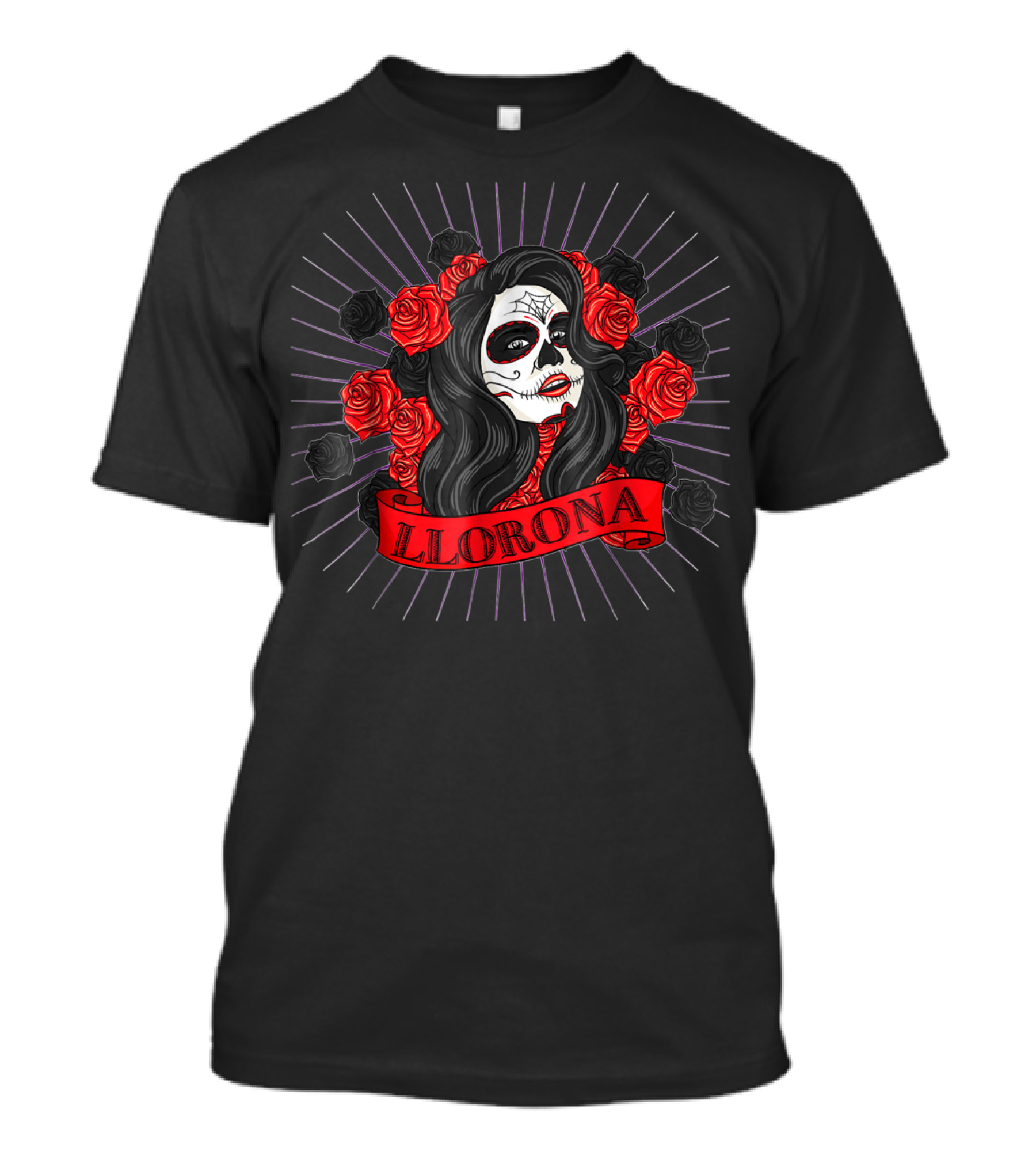 Llorona Dia De Los Muertos Roses Skull Face T-Shirt