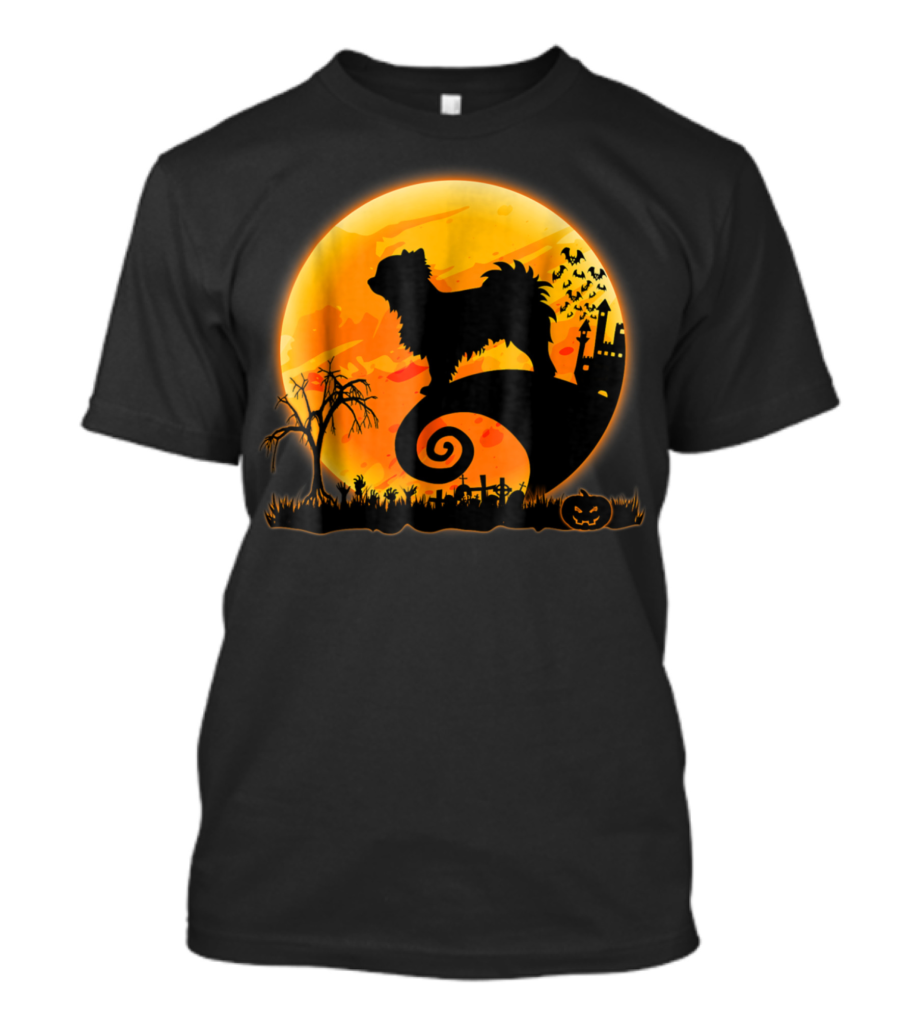 Long Coat Chihuahua Dog Silhouette Halloween Moon Scene T-Shirt